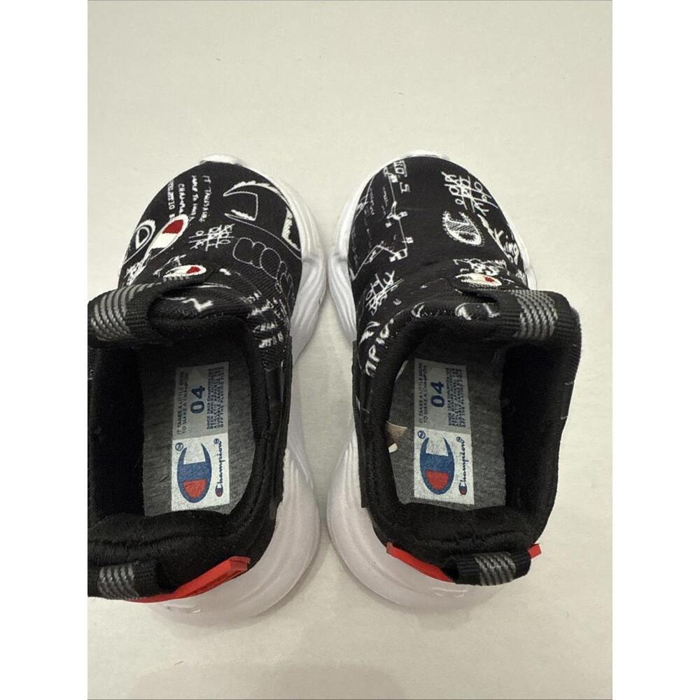 Champion Boys Hyper Apex Doodle Low Sneakers Size 4 Toddler Black White Slip On - Picture 7 of 9